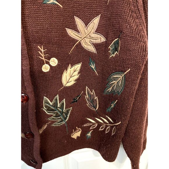 Vintage Crystal Kobe Embroidered Autumn Leaves Cardigan Sweater Size Small - Picture 5 of 6